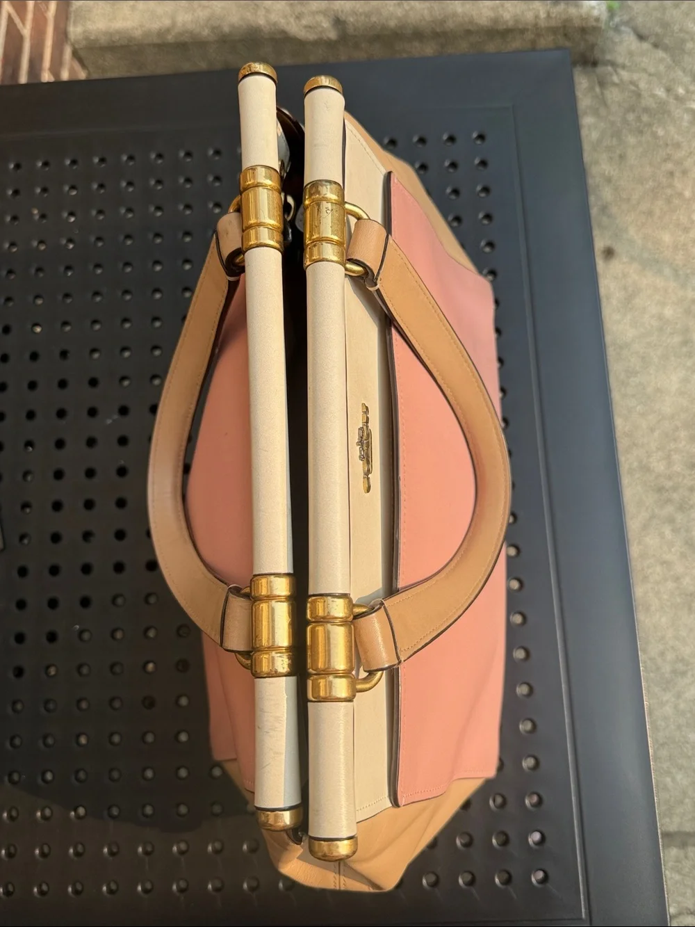 Coach Grace 26831 Colorblock Leather Satchel Beechwood Pink Ivory